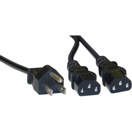Cable Wholesale Computer / Monitor Power Y Cord, Black, NEMA 5-15P to Dual C13, 10 Amp, 6 foot 10W1-01206Y