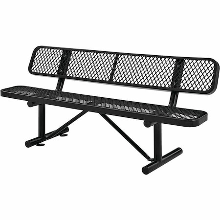 Global Industrial 6ft Outdoor Steel Bench w/ Backrest, Expanded Metal, Black 277154BK