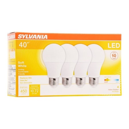 Sylvania LED Bulb, General Purpose, A19 Lamp, 40 W Equivalent, E26 Lamp Base, Frosted, Warm White Light 74079