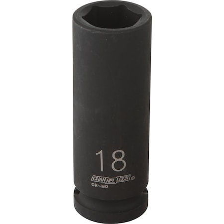 Channellock 1/2'' Drive 18 mm 6-Point Deep Metric Impact Socket 302911