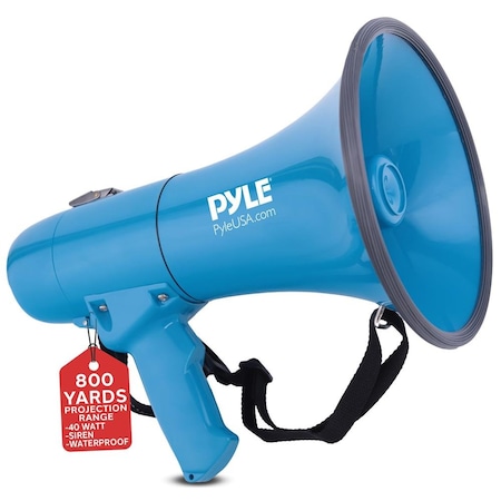 Pyle 40W Megaphone Siren Bullhorn Speaker, Rechargable, Portable and Lightweight Automatic Bullhorn for PMP80WLTB
