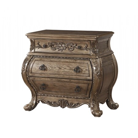 Homeroots 34" Champagne Novelty Three Drawers Solid Wood Nightstand 347088