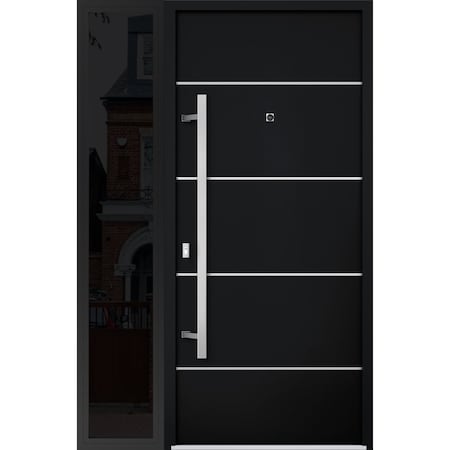 Vdomdoors Steel Door Deux 6083 Black Enamel Sidelight Exterior Window Sidelite Stainless Inserts Entry Door P DEUX6083EXD-BLK-W36+12 x H80-RH-I