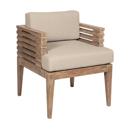Armen Living Vivid Outdoor Patio Dining Chair in Light Eucalyptus Wood with Taupe Olefin Cushions LCVISIEUCTP