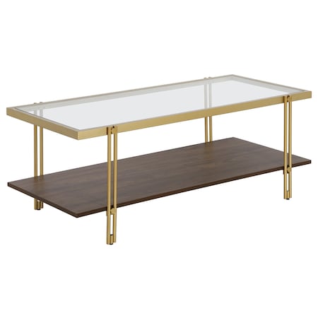 Homeroots 45" Brown And Gold Glass And Steel Coffee Table With Shelf 521631