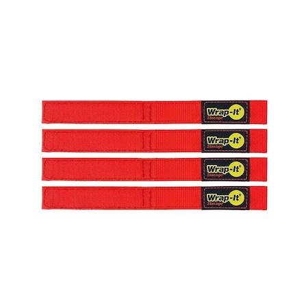 Wrap-It Storage Hook and Loop Strap, 1 in W, 9 in L, Polypropylene, Red, 4PK 104-BS-9RE