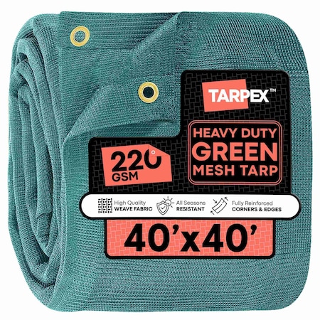 Tarpex 40' x 40' Green Heavy-Duty Weather Resistant 6.5 oz. 70% Shade Polyethylene Mesh Truck Tarp GMT-TA-4040
