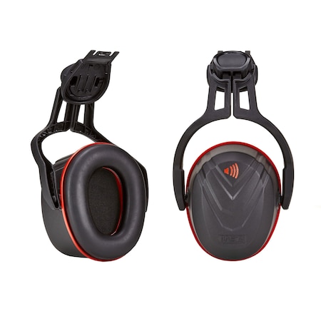 Msa Safety V-Gard Hard Hat-Mounted Earmuffs, Dielectric, Upgraded Fork Design, NRR 31 dB, Foam, Black/Red 10190358