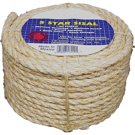 Tw Evans Cordage Rope, 1/4 in Dia, 50 ft L, 900 lb Working Load, Sisal 23-205