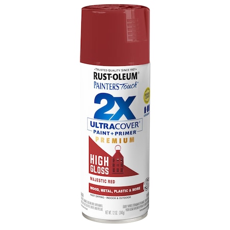 Rust-Oleum 2X Ultra Cover Spray Paint, Majestic Red, High Gloss, 12 oz 372272