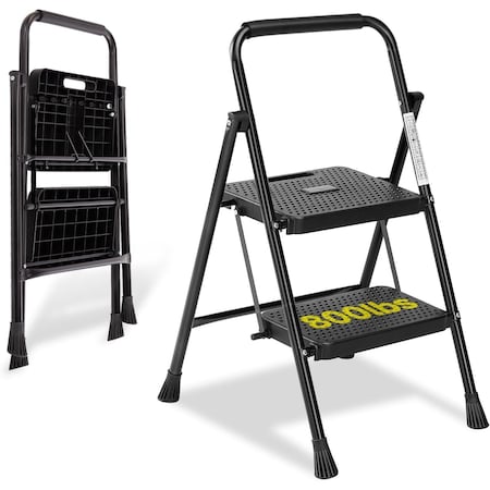 Simple Deluxe 2 Step Ladder, Step Stool Foldable, 800lbs Portable Ladder with Wide Anti-Slip Pedal, Step Stool fo 3A88HILADDERBT2SBLK