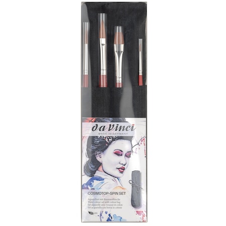 Da Vinci COSMOTOP-SPIN Watercolor Brushes, Synthetic, Assorted, 4 Brush Set in Black Cloth Carrying Bag VA-4064_0