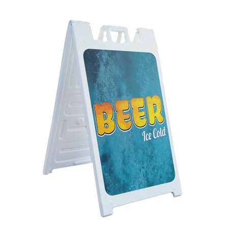 Signmission Beer Ice Cold, A-Frame & 2 Decals Installed, Heavy-Duty Plastic Frame SBHD-D-2436-30349