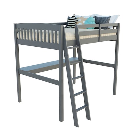 Homeroots Gray Solid Wood Full Double Size Loft Bed with Desk and Storage 490206