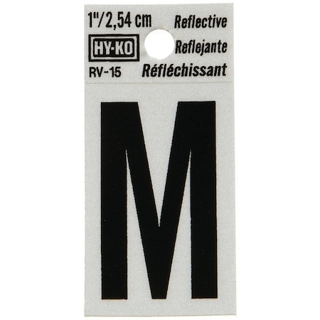 Hy-Ko Reflective Letter, Character: M, 1 in H Character, Black Character, Silver Background, Vinyl RV-15/M