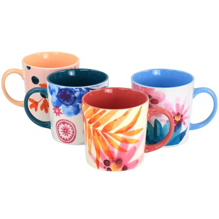 Spice By Tia Mowry Goji Blossom Fine Ceramic 4 Piece 17oz Mug Set in Multi Color 97188.04