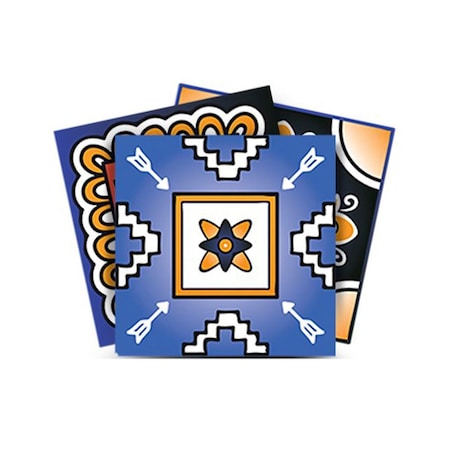 Homeroots 4" x 4" Shades of Blue and Yellow Mosaic Peel and Stick Removable Tiles 400432