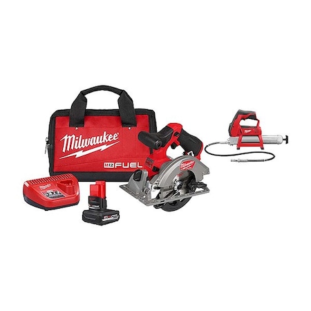 Milwaukee Tool M12 FUEL Circular Saw Kit+M12 Grease Gun 2521-21HO, 2446-20