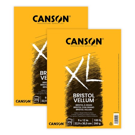 Canson XL Series Bristol Pad, Vellum Finish, Foldover Binding, 25 Sheet, 9x12 inch, 2PK C400061838