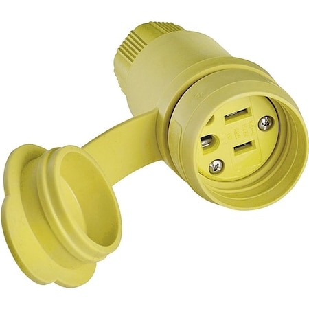 Eaton Wiring Devices Watertight Straight Blade Connector, 5-15R, 15 A, 125V AC, 2 Pole, 3 Wire, Screw Terminals, Yellow 15W47-K