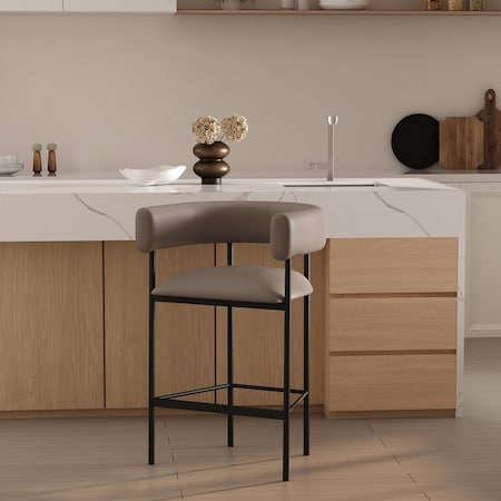 Manhattan Comfort Onda Metal Vegan Leather Counter Stool in Taupe CS1637-2