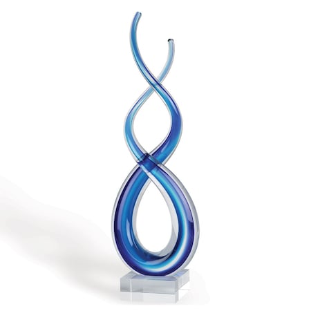 Homeroots 14" Clear and Blue Murano Glass Modern Abstract Tabletop Sculpture 376068