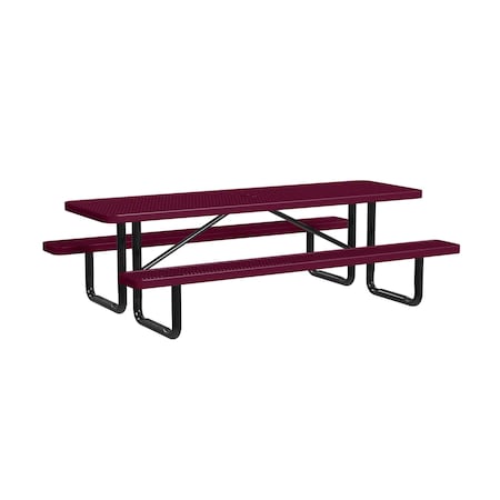 Leisure Craft Rectangle Picnic Table, Burgundy, In Ground Mount, 8 ft L T8XPIG-BURGUNDY