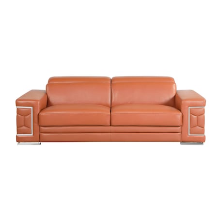 Homeroots 89" Camel Italian Leather Sofa With Silver Legs 329585