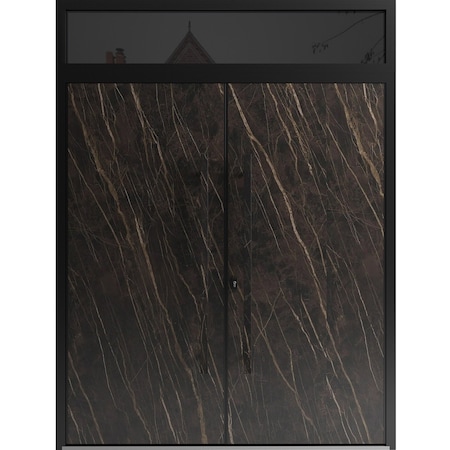 Vdomdoors Aluminum Double Doors Dekton 0118 Natural Noir Top Transom Entry Door Painted (W72xH92) Left hand I DEKTON0118DEXD-NOIR-W72xH96+12-LH-I