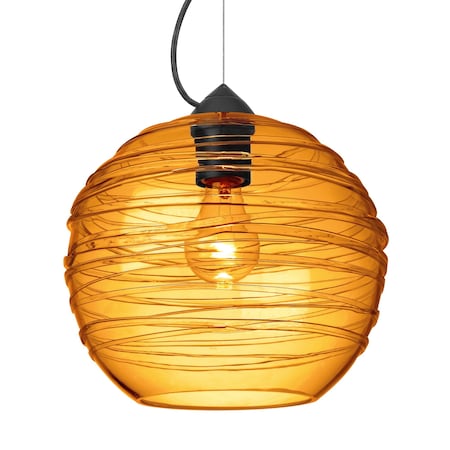 Besa Lighting Besa Wave 10 Pendant, Amber, Black Finish, 1x 60W MAX E26 Base 1KX-462782-BK