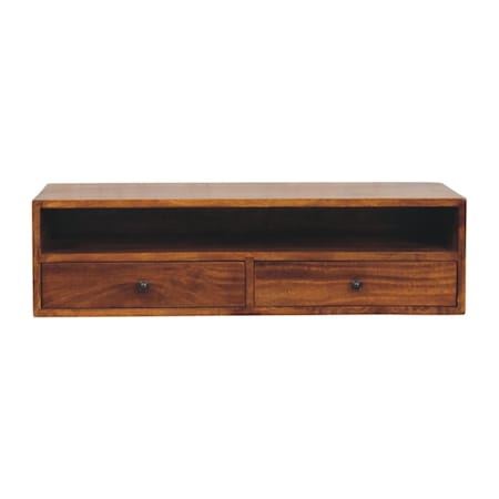 Homeroots 35in Brown Solid Wood Floating Mount TV Stand 727857