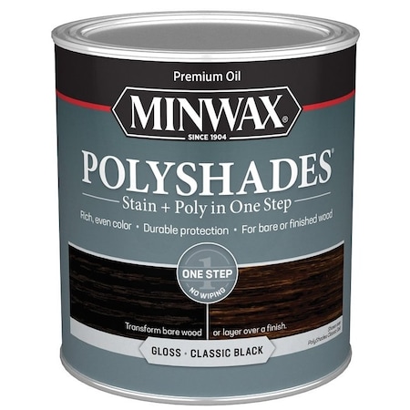 Minwax PolyShades 614950444 Wood Stain and Polyurethane, Gloss, Classic Black, Liquid, 1 qt, Can 614950