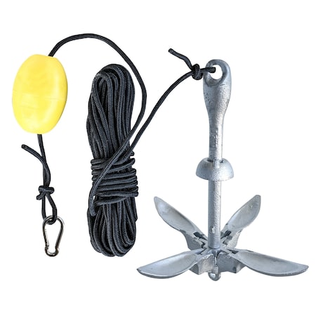 Kuda Kayak or Stand Up Paddle Board Anchor, Galvanized Steel, 3.5 lbs, 32ft Rope SUPA35