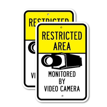 Signmission Restricted Area Monitored By Video Camera No 2, 18'' X 24'' 2 Signs, Heavy Gauge Aluminum, 2PK A-1824-2PACK-2909