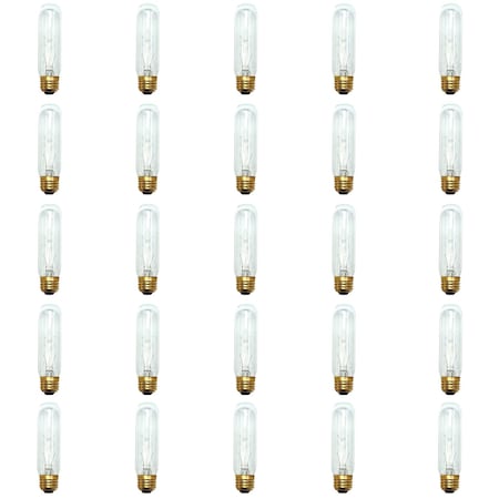 Bulbrite 25W Dimmable Clear T10 Incandescent Light Bulbs, Medium E26 Base, 2700K, 25PK 861271