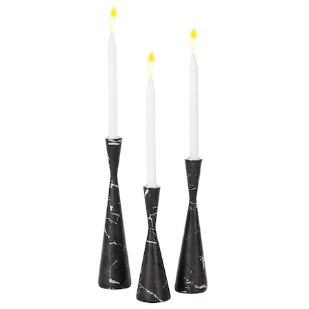 Fabulaxe Marble Resin Candle Holders - Pack of 18 Black Decorative Taper Candlesticks for Home Decor,  QI004063.BK.6
