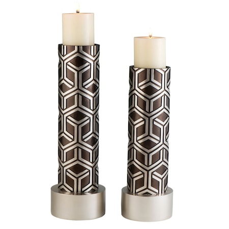 Homeroots Set Of Two Espresso and Silver Pillar Tabletop Pillar Candle Holders, 2PK 468840