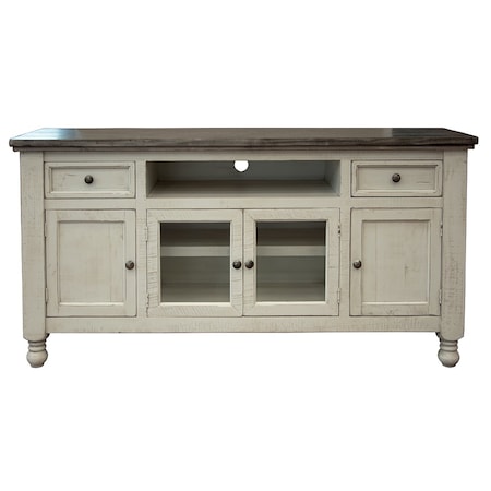 Homeroots 70" Ivory Solid Wood Enclosed Storage Distressed TV Stand 528713