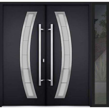 Vdomdoors Steel Double Doors Deux 6500 Black Sidelight Exterior Window Stainless Inserts Single Modern Painte DEUX6500DEXD-BLK-RH-W72+16 x H80