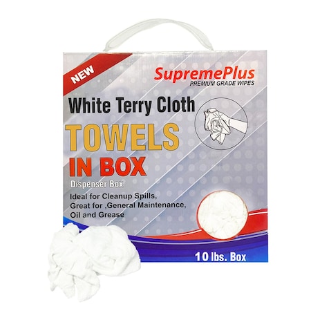 Supremeplus New White Terry Towel Cleaning Rags, 10 lbs. Compressed Box SP-5420