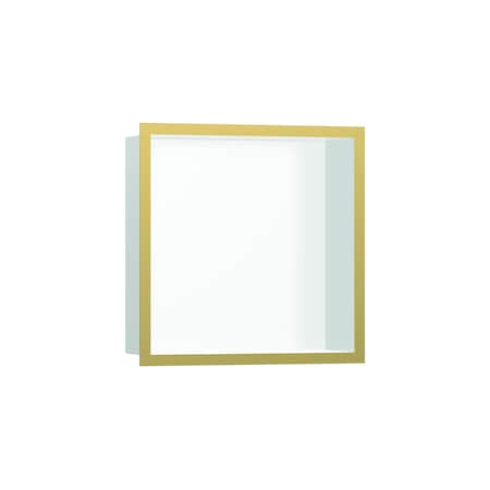 Hansgrohe XtraStoris Individual Wall Niche Matte White with Design Frame 12"x 12"x 4" in Polished Gold Optic 56099990