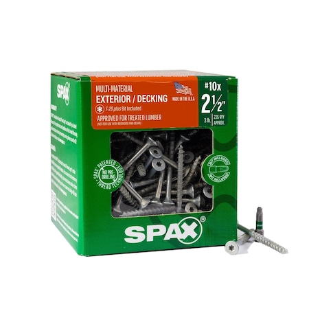 Spax #10 x 2-1/2 in Exterior Wood Deck Screws Construction Flat Head T-Star Plus 3 LB, 235PK 41916705006045