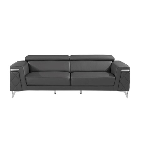 Homeroots 89" Dark Gray Italian Leather Sofa With Silver Legs 534156