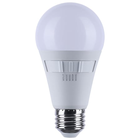 Satco 14W A19 LED, 27K/3K/35K/4K/5K CCT Selectable, Medium Base, White, 120V S11773R1