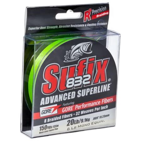 Sufix 660-020G 832 Advanced Superline Braid Fishing Line - 150 Yards, Low-Vis Green 42884220