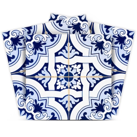 Homeroots 7" X 7" Blue Mia Gia Peel And Stick Removable Tiles 400178