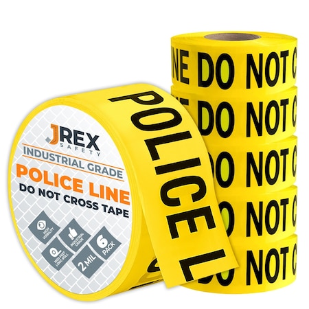 Jrex Safety Police Line Do Not Cross Tape Roll - 1000 Ft x 3 Inch Wide Each - Yellow, 6PK PPLT-JR-6PK