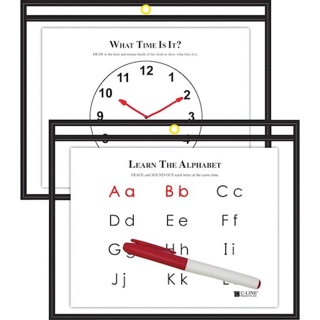 C-Line Products Reusable Dry Erase Pockets, 12 x 9, Black 40711