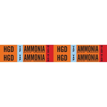 Brady HGD VAP AMMONIA HIGH Pipe Marker, 1.125in H x 7in W, Card of 4 EA, 4PK 145904