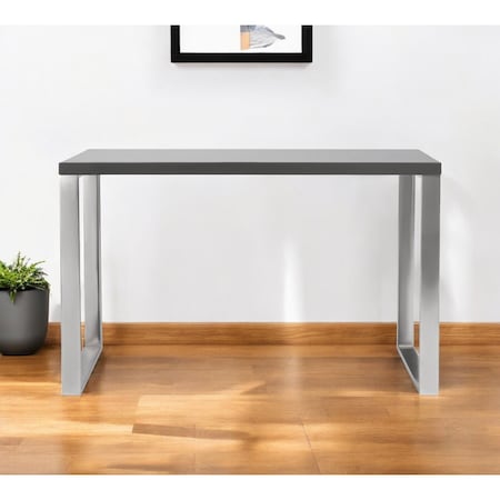 Homeroots 47" Gray and Silver Wood and Stainless Steel Sled Writing Desk 556634